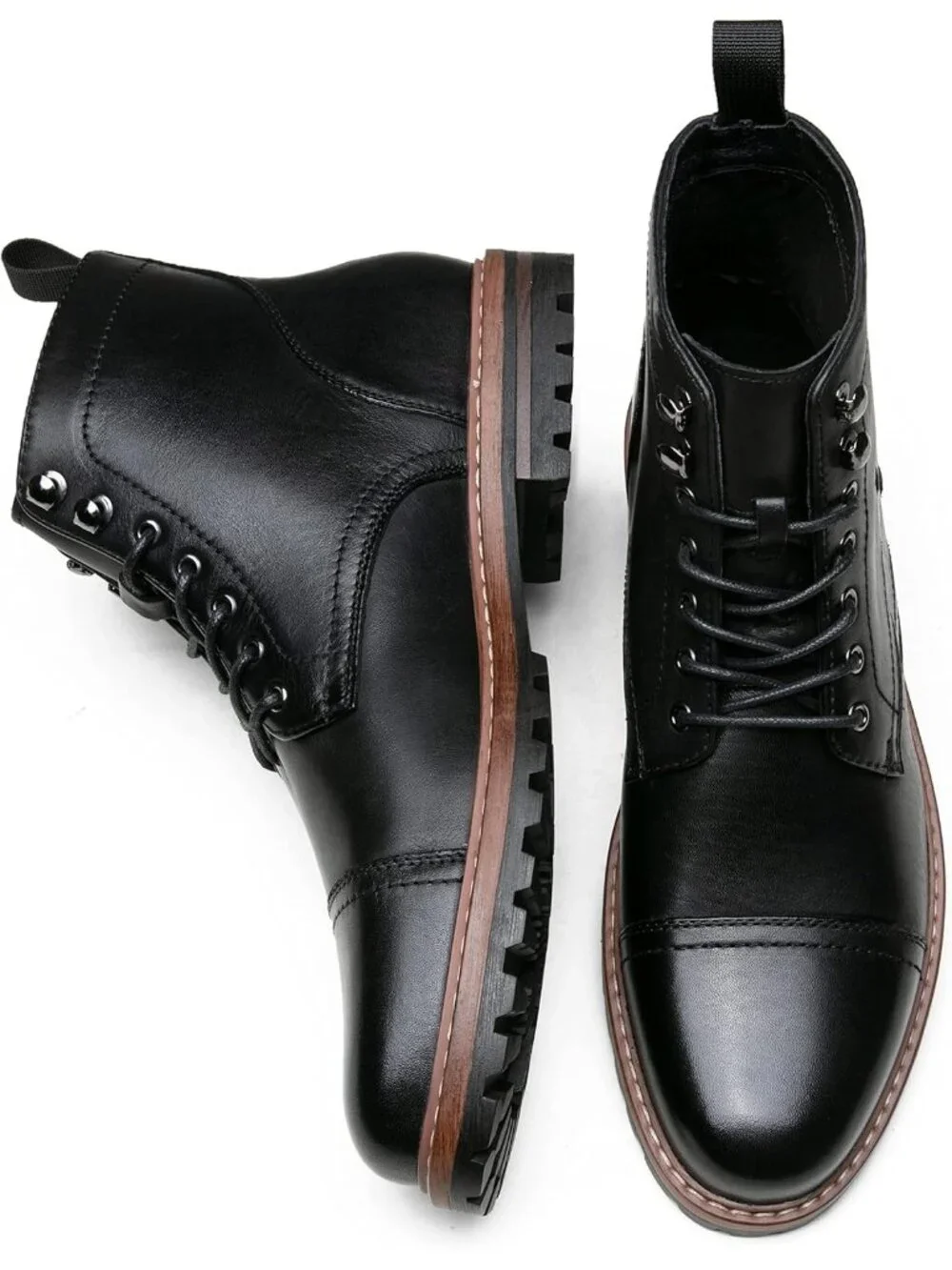 Men's Black Boots Premium Leather Cap Toe Casual Boots Chukka Dress Boots